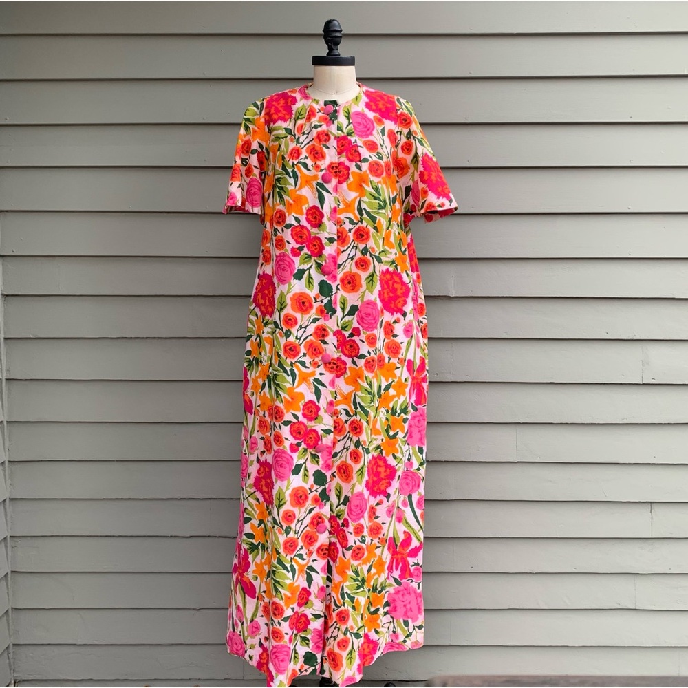 Vintage 60s Floral Multicolor Maxi Dress Housedre… - image 6